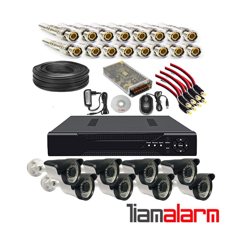 پکیج کامل 8 دوربین مداربسته بالت پلاستیکی LIGHT + دستگاه 8 کانال 1080N