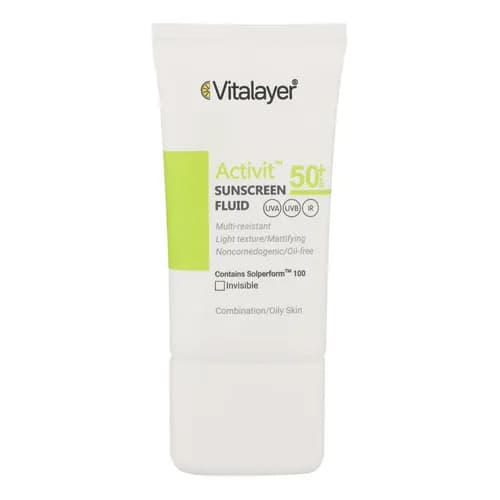 فلوئید ضدآفتاب بی‌رنگ ویتالیر SPF50 مدل Activit مناسب پوست‌های مختلط و چرب حجم 50 میلی‌لیتر