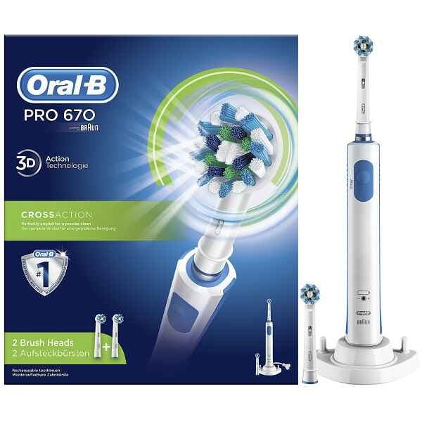 مسواک برقی اورال بی oral-B سریpro 670 کراس اکشن داری دو عدد یدک