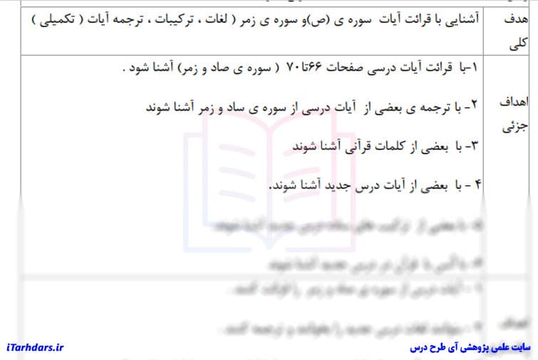 طرح درس روزانه قرآن پایه نهم سوره ص و سوره زمر — تصویر ۳