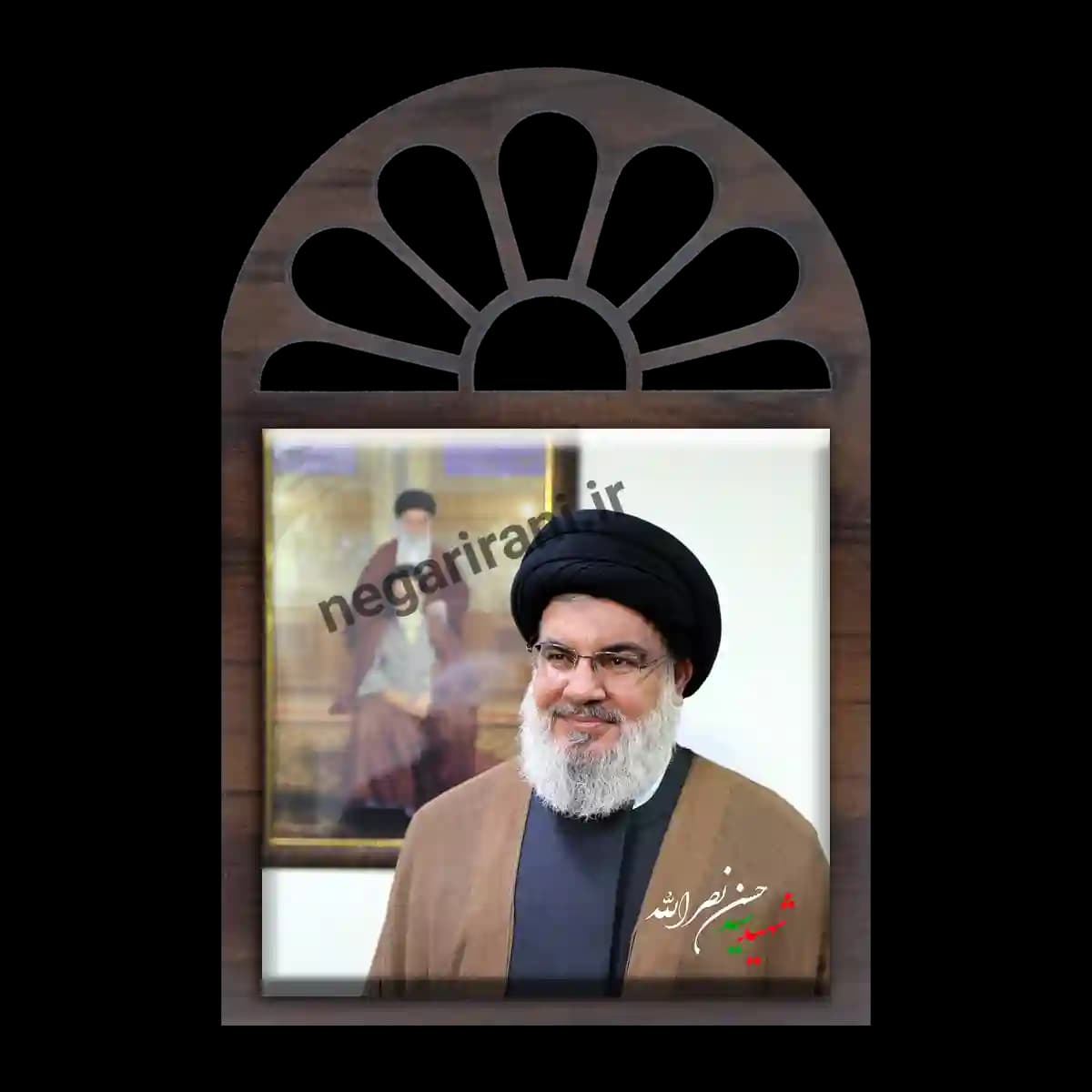 تندیس کاشی پنجره ای شهید نصرالله و رهبری و امام خمینی مدل 2Z40