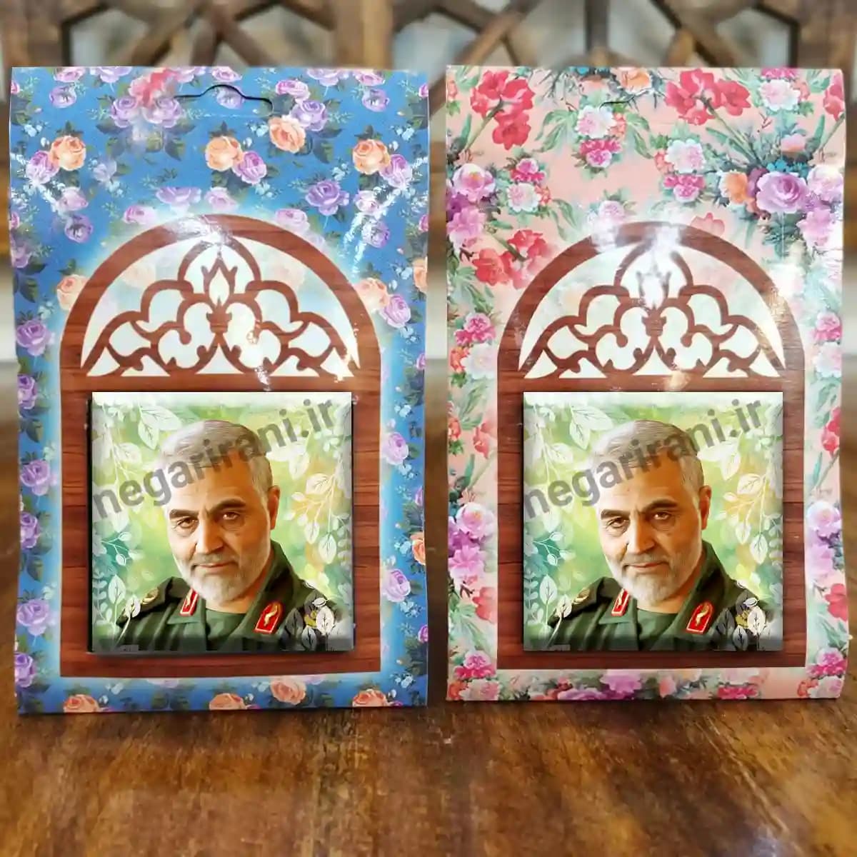 تندیس کاشی پنجره ای شهیدسلیمانی و جهاد مغنیه مدل 2ZG111 — تصویر ۵