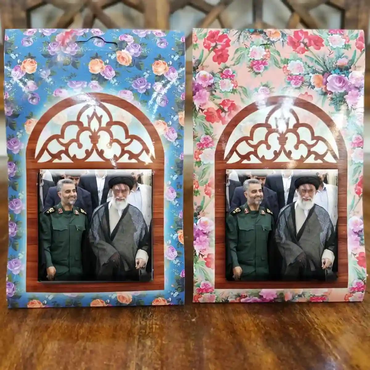 تندیس کاشی پنجره ای شهید حاج قاسم و امام خامنه ای مدل 2ZG72 — تصویر ۵
