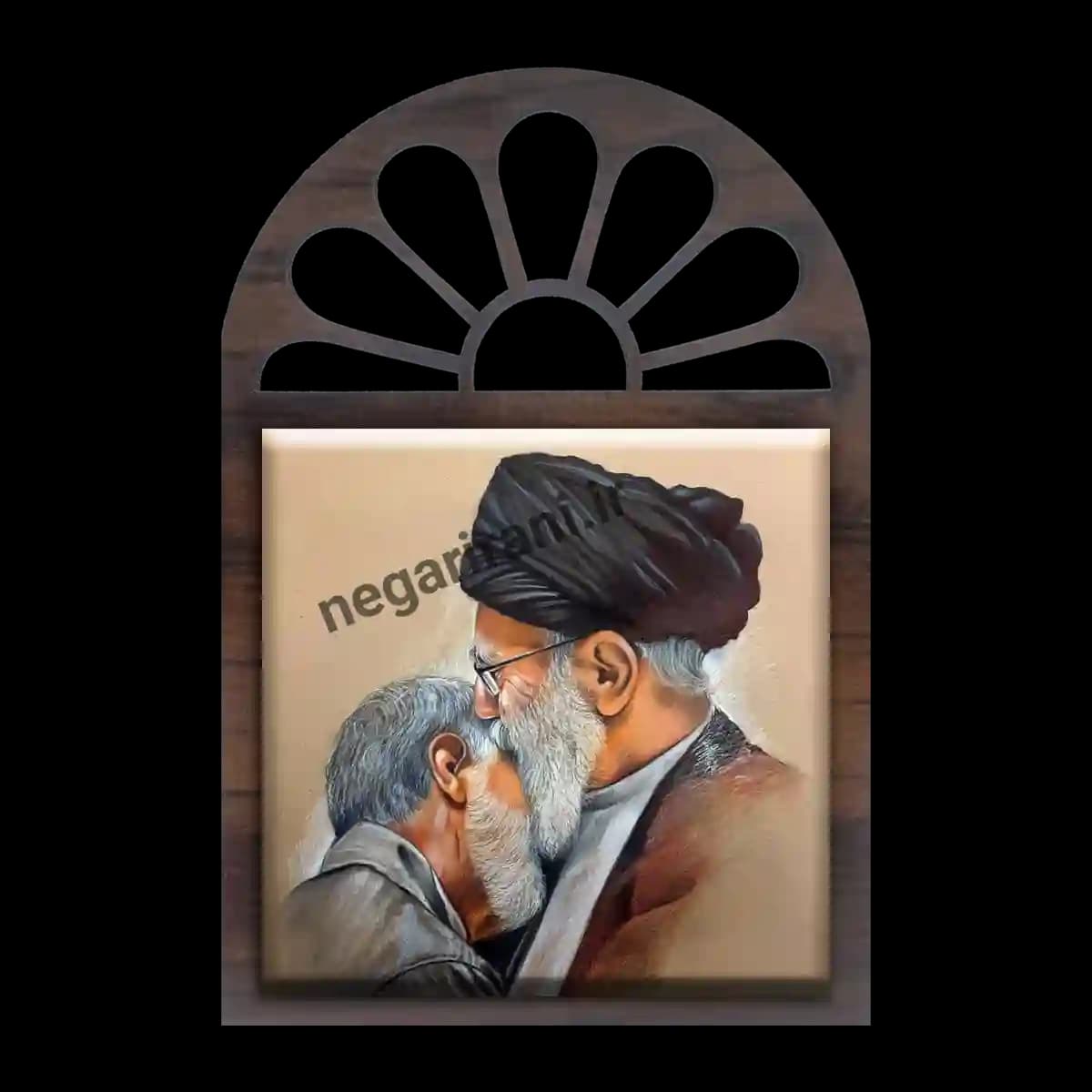 تندیس کاشی پنجره ای نقاشی رهبری و شهید سلیمانی مدل 2ZG60