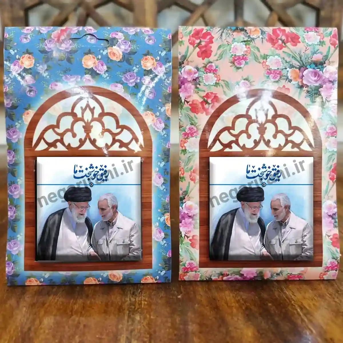 تندیس کاشی پنجره ای شهید حاج قاسم و رهبری مدل 2ZG58 — تصویر ۵