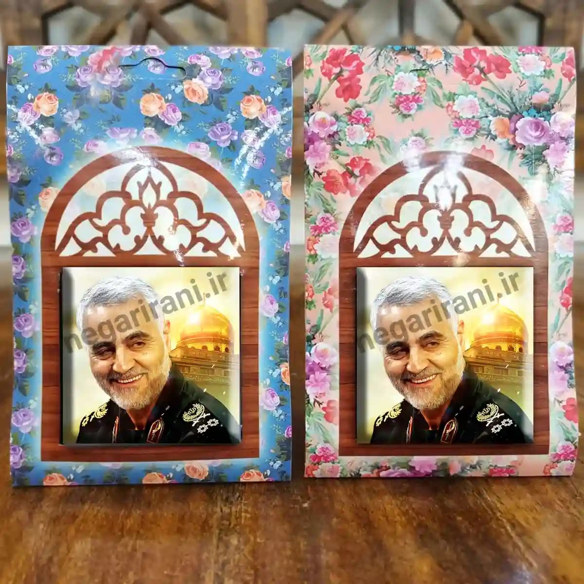 تندیس کاشی پنجره ای شهید سلیمانی و حرم امام رضا مدل 2ZG38 — تصویر ۵