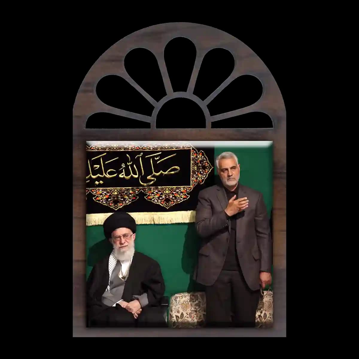 تندیس کاشی پنجره ای حاج قاسم و رهبری مدل 2ZG19
