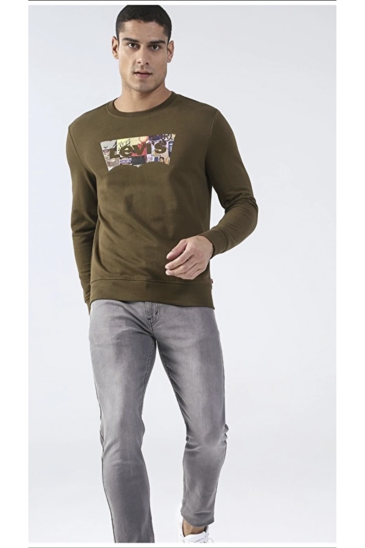 سویشرت لیوایز مردانه پاموک خاکی راسته Regular/رگولار Regular/رگولار Daily/روزانه | Levi’s Bisiklet Yaka Yeşil Erkek Sweatshırt