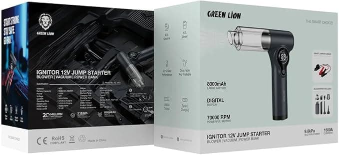 جارو و پاور بانک و جامپ استارتر گرین لاین ایگنیتور Green Lion Ignitor 12V Jump Starter — تصویر ۳