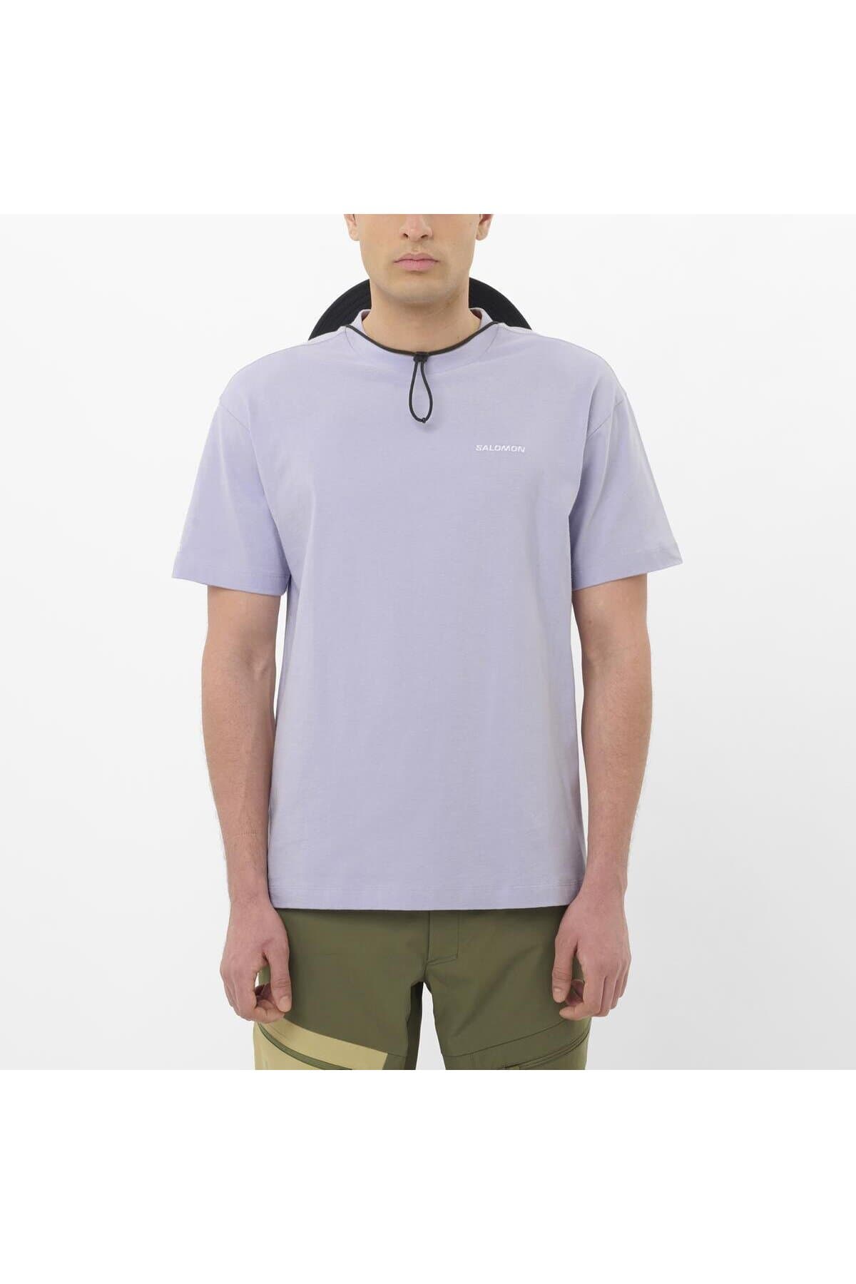 تی شرت ورزشی سالومون مردانه پلی استر بنفش راسته Relaxed/ریلکس کژوال/روزمره | Salomon LC2686800 TR — تصویر ۳