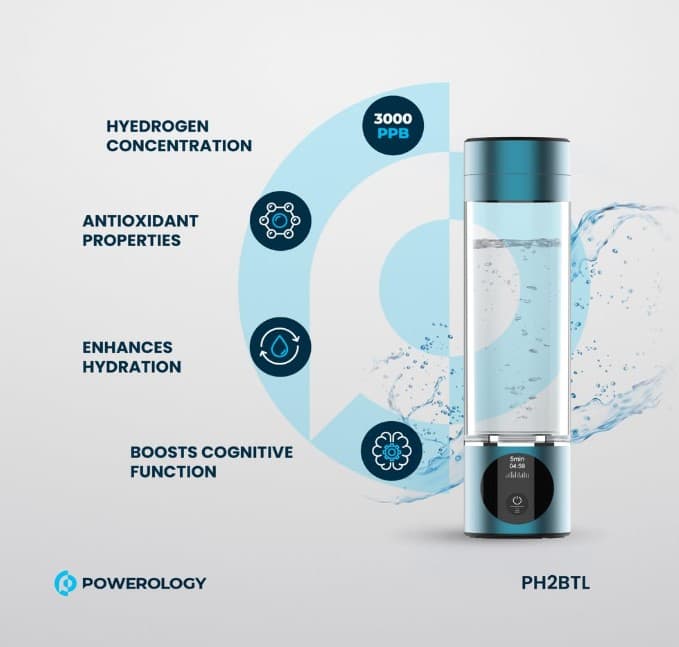 بطری هیدروژنه‌ساز آب پاورلوژی مدل Powerology Hydrogen Reach Water — تصویر ۳