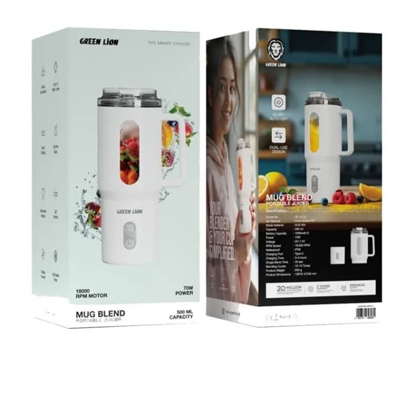 همزن ماگ شارژی گرین لاین مدلGreen Lion Mug Blend Portable Juicer 500ML — تصویر ۳