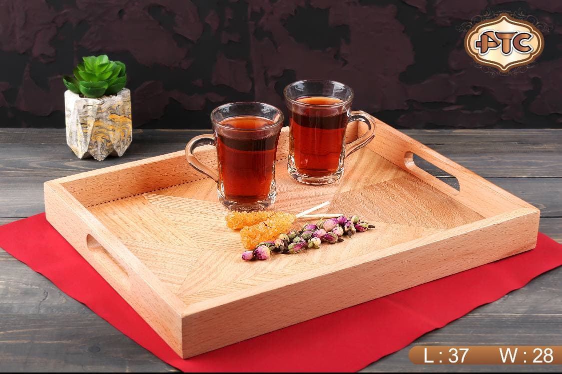 سینی چوبی مستطیل دسته دار چوب بامبو روشن