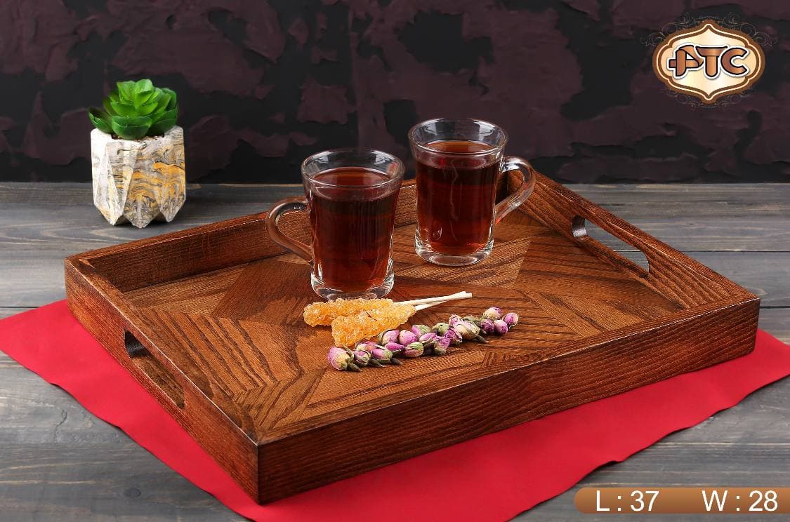 سینی چوبی مستطیل دسته دار چوب بامبو تیره