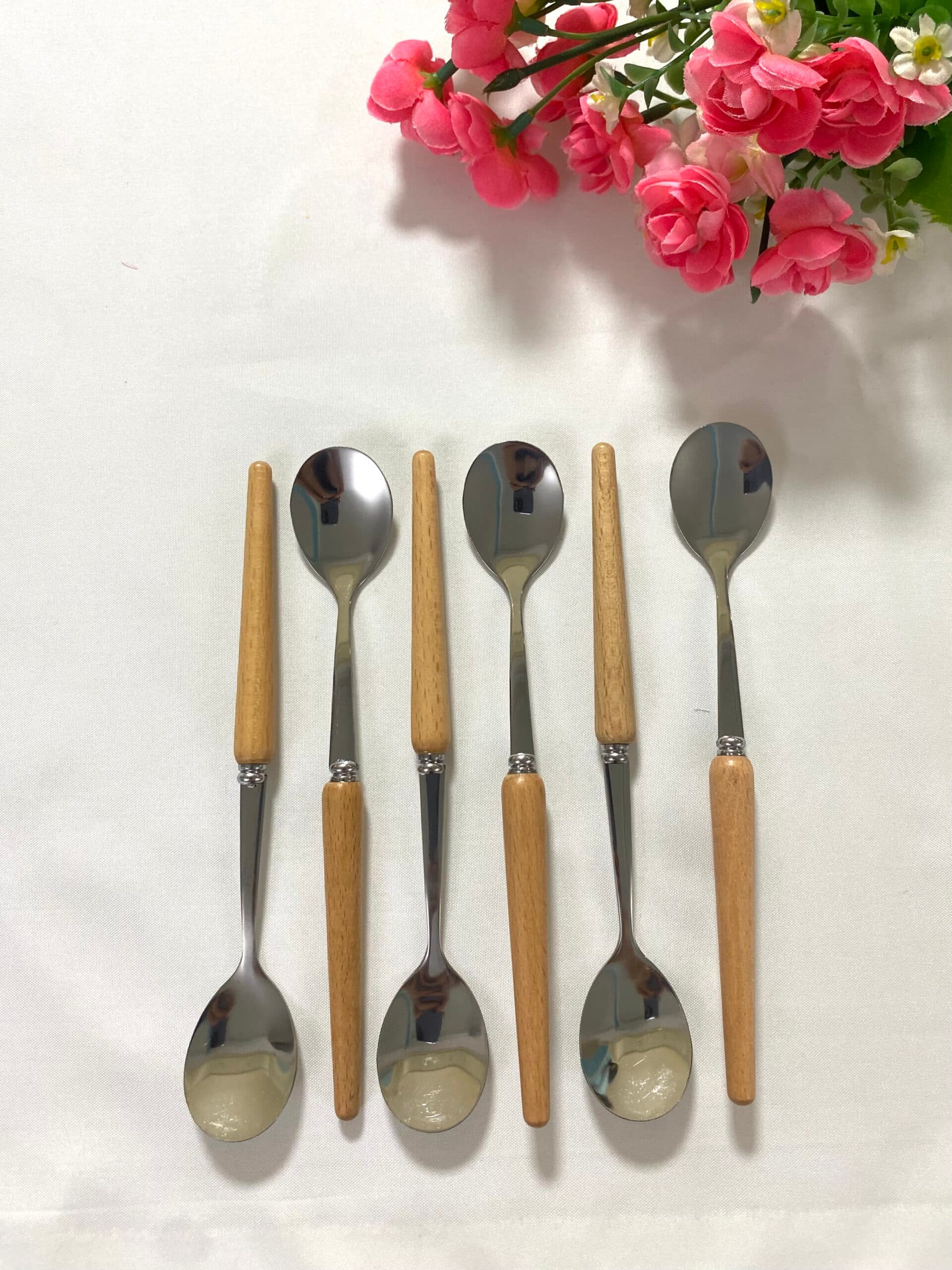 قاشق مربا خوری دسته چوبی 6 عددی