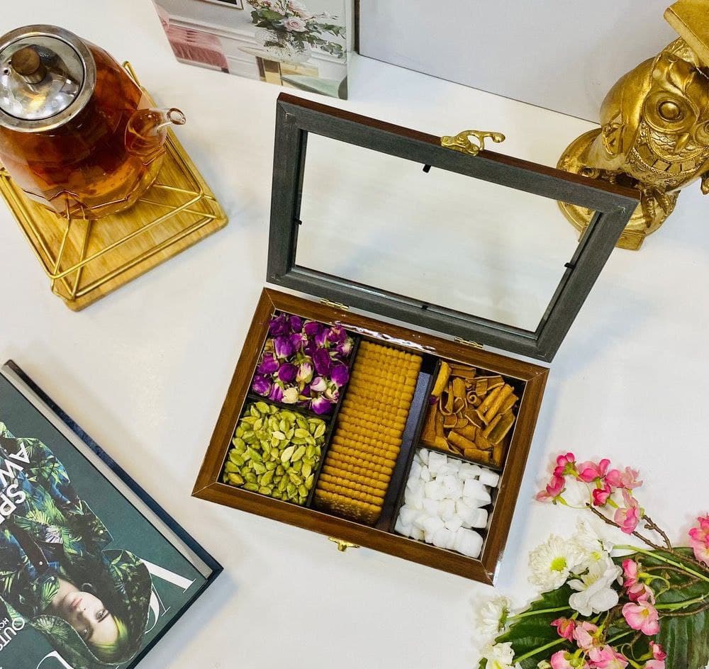 جعبه تی بگ(تی باکس)چوبی 5خانه مستطیل قهوه ای210005 Royal Box — تصویر ۳