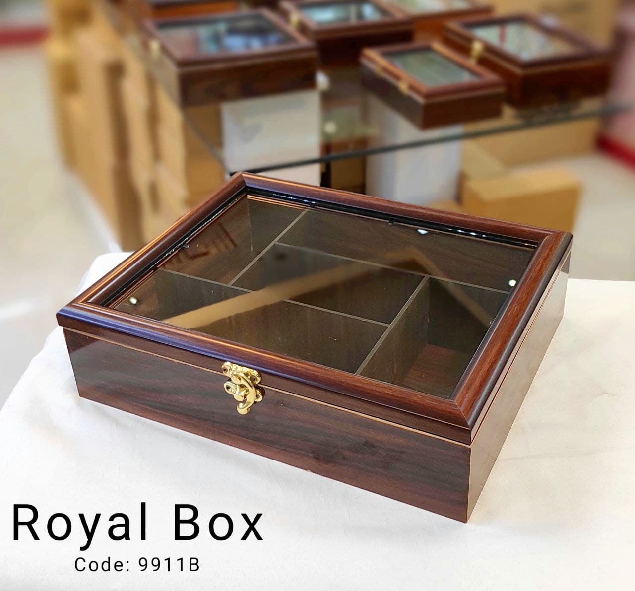 جعبه تی بگ(تی باکس)چوبی 5خانه متقارن مستطیل قهوه ای210010 Royal Box — تصویر ۲