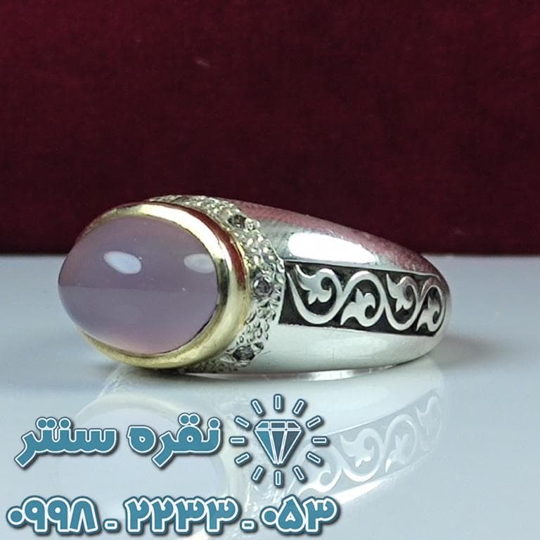انگشتر عقیق یمنی کبود لوکس — تصویر ۲