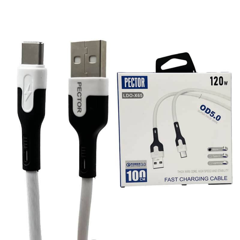 کابل TYPE-C سوپرفست PECTOR مدل X65 یکسال گارانتی