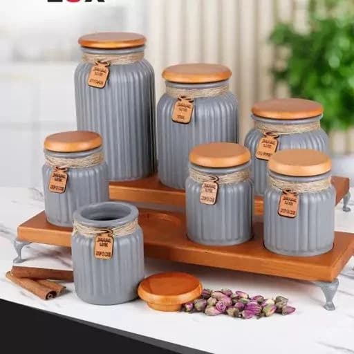 ادویه و پاسماوری گلس کالر با استند چوبی طوسی ریور کد 1002G