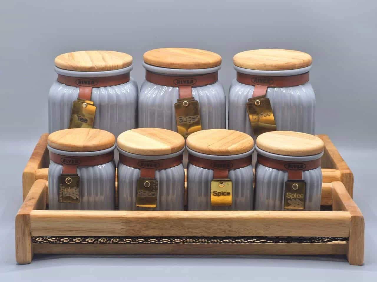 ادویه و پاسماوری گلس کالر با استند توری -چوبی ودرب واشر دار طوسی ریور 1003G — تصویر ۲