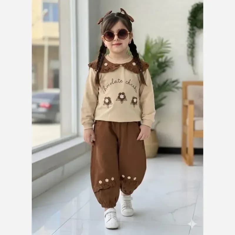 ست بلوز و شلوار دورس دو نخ فول لاکرا دخترانه مدل موکا — تصویر ۱۰