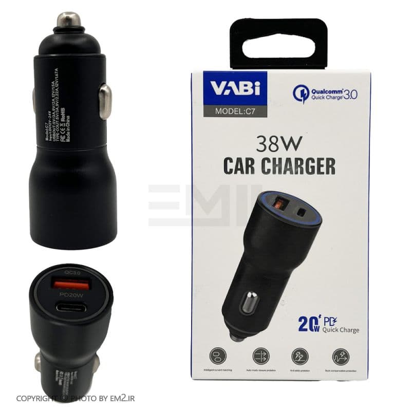 شارژر فندکی 37W QC3 USB-C مدل VABI C7