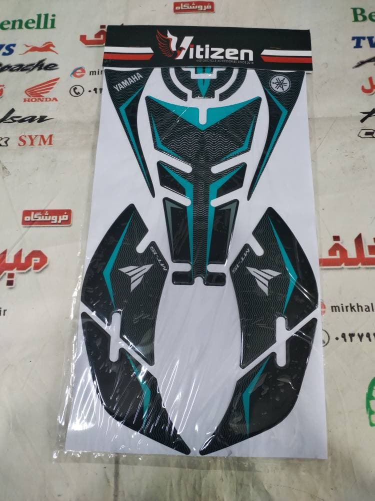 ارم (برچسب) پد ژله ای کامل موتور mt 15 ام تی (مشکی فیروزه ای طرح دار)