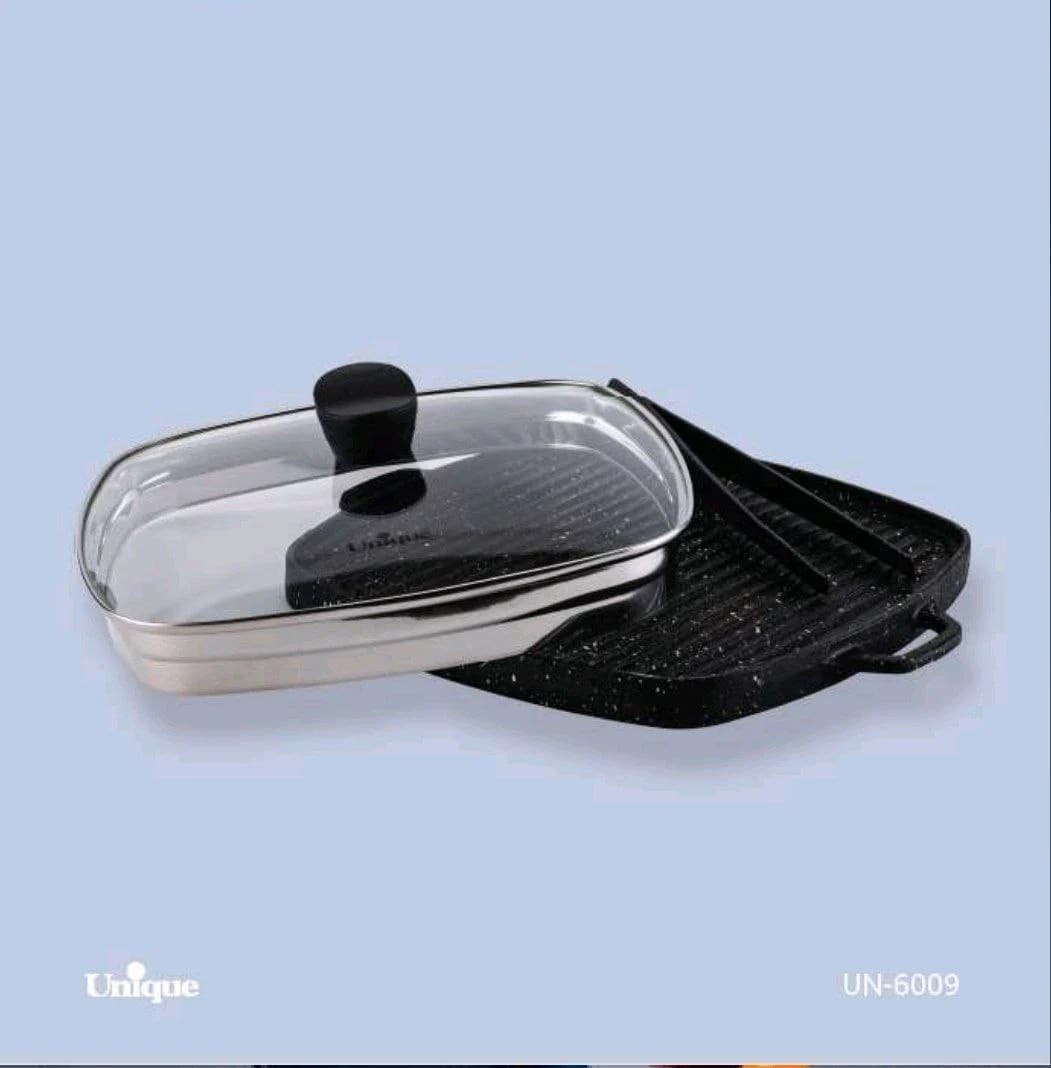 تابه گریل چدن مربع بزرگ بدون چوب یونیک کد UN-6009 — تصویر ۲