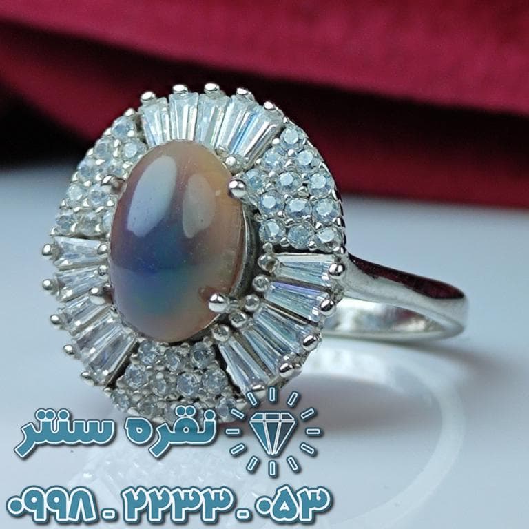 انگشتر اوپال آفریقایی زنانه رودیوم