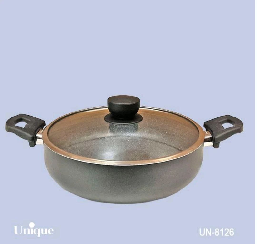 تابه دو دسته سایز 28 کف گرانیت طوسی تیره یونیک کد UN-8126 — تصویر ۲