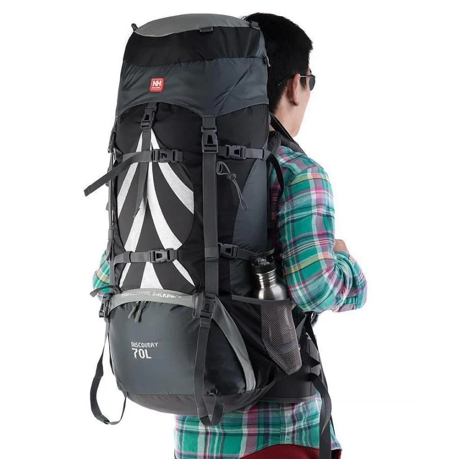 کولهپشتی حرفهای نیچرهایک Naturehike NH70B070-B: ظرفیت 70 لیتر، طراحی ارگونومیک، جنس مقاوم پلیاستر و نایلون با فریم آلومینیومی، ضدآب، مناسب کوهنوردی و طبیعتگردی — تصویر ۶