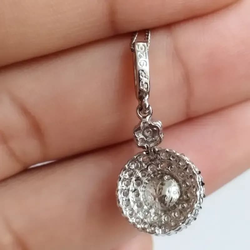 پلاک نقره زنانه مروارید پرورشی عیار 925 با روکش طلا سفید زیبا و خاص بدون زنجیر — تصویر ۱۰