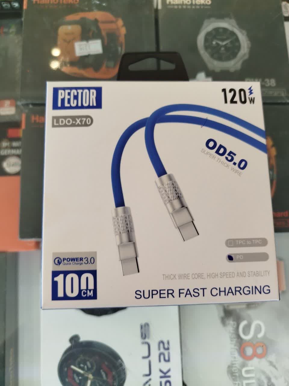 کابل دوسر تایپ سی برند pector مدل ldo-x70 فست یک متری