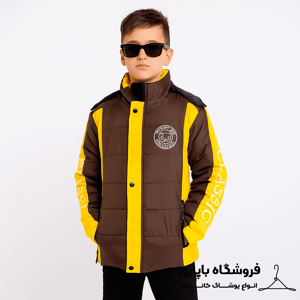 کاپشن پسرانه مدل کلاسیک کد kp-10347 رنگ قهوه ای