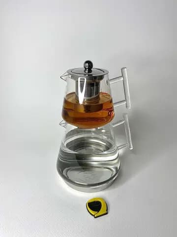 ست کتری و قوری پیرکس کف استیل دسته کج