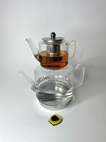 ست کتری و قوری پیرکس کف استیل دسته مستطیل