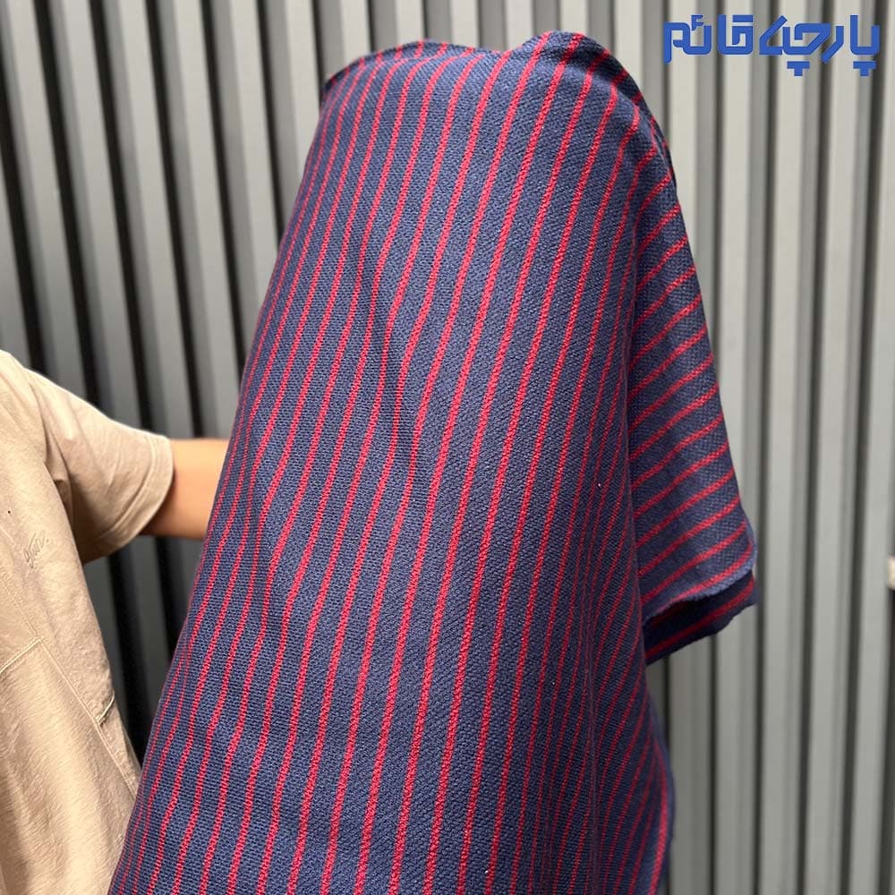 پارچه پاییزه و زمستانه بافت سرمه ای زرشکی راه راه ریز کره کد 3630