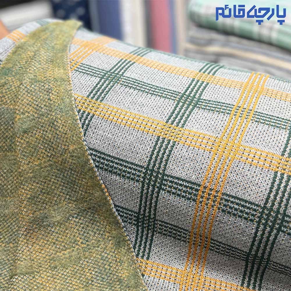 پارچه پاییزه و زمستانه بافت زرشکی طوسی ۲ رو طرح پازلی کره ای کد ۳۶۰۹