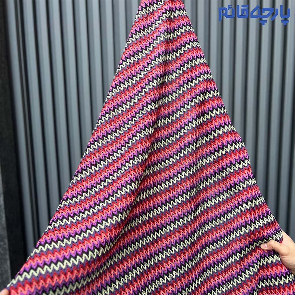 پارچه بهاره و تابستانه میسونی بهاره راه ریز زیگزاگ رنگ نارنجی قرمز کد 3096