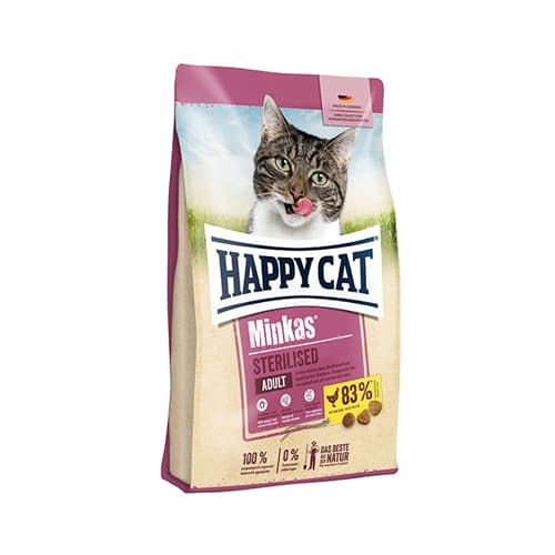 غذای خشک گربه بالغ هپی کت مینکاس عقیم شده مرغ Happy Cat Sterilised وزن 10 کیلوگرم