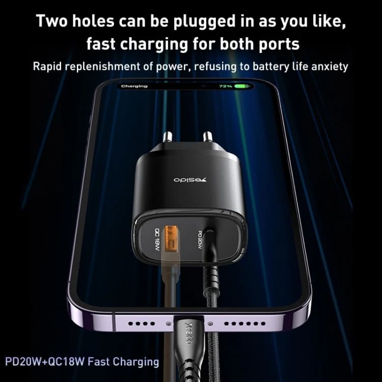 شارژر دیواری 20 وات یسیدو مدل YC50 به همراه کابل usb-c — تصویر ۴