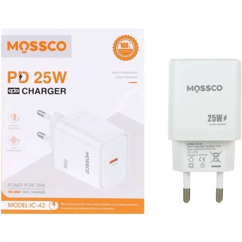 شارژر دیواری MOSSCO IC-42 PD 25W | آداپتور تایپ C شارژ سریع — تصویر ۲