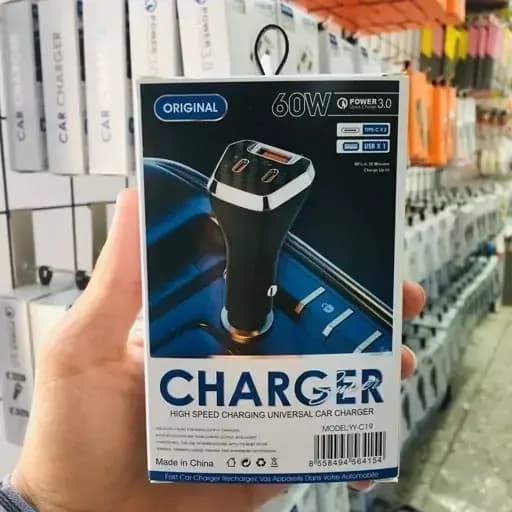 شارژر فندکی 60 وات YY‑C19 | شارژ سریع PD و QC 3.0 با 3 پورت — تصویر ۳