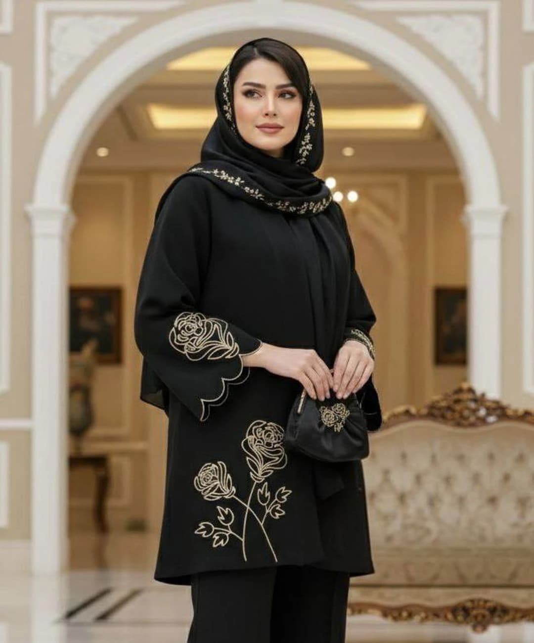 مانتو کرپ مازراتی با گلدوزی ظریف مدل ویان |کد:1058