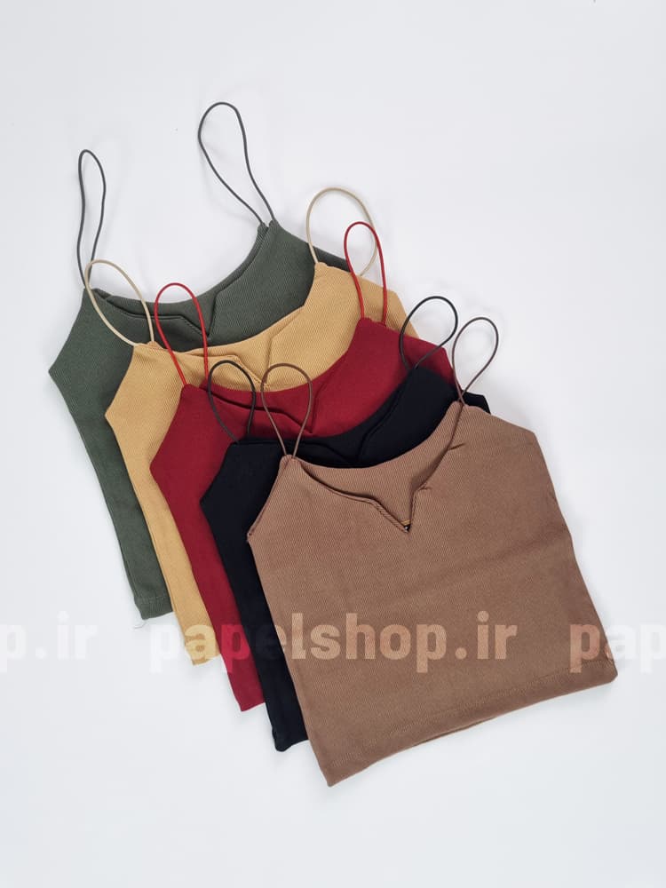 کراپ تاپ کبریتی بند مینیمال یقه گرد چاک دار