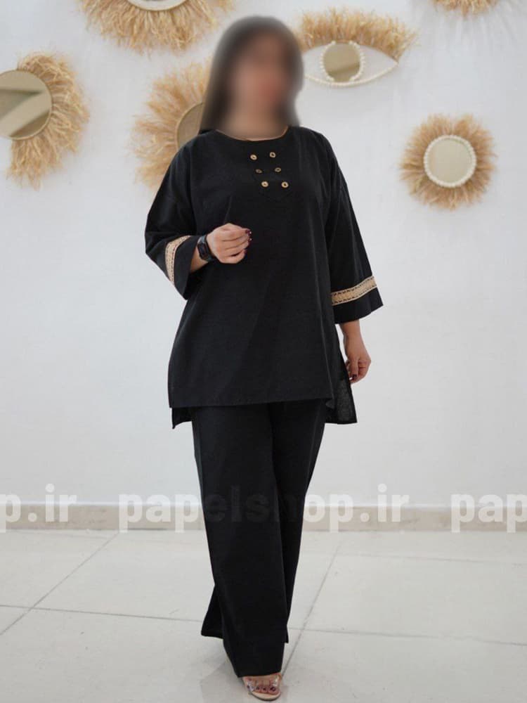 تونیک آستین نواردوزی و شلوار بگ کمر کش لینن — تصویر ۸