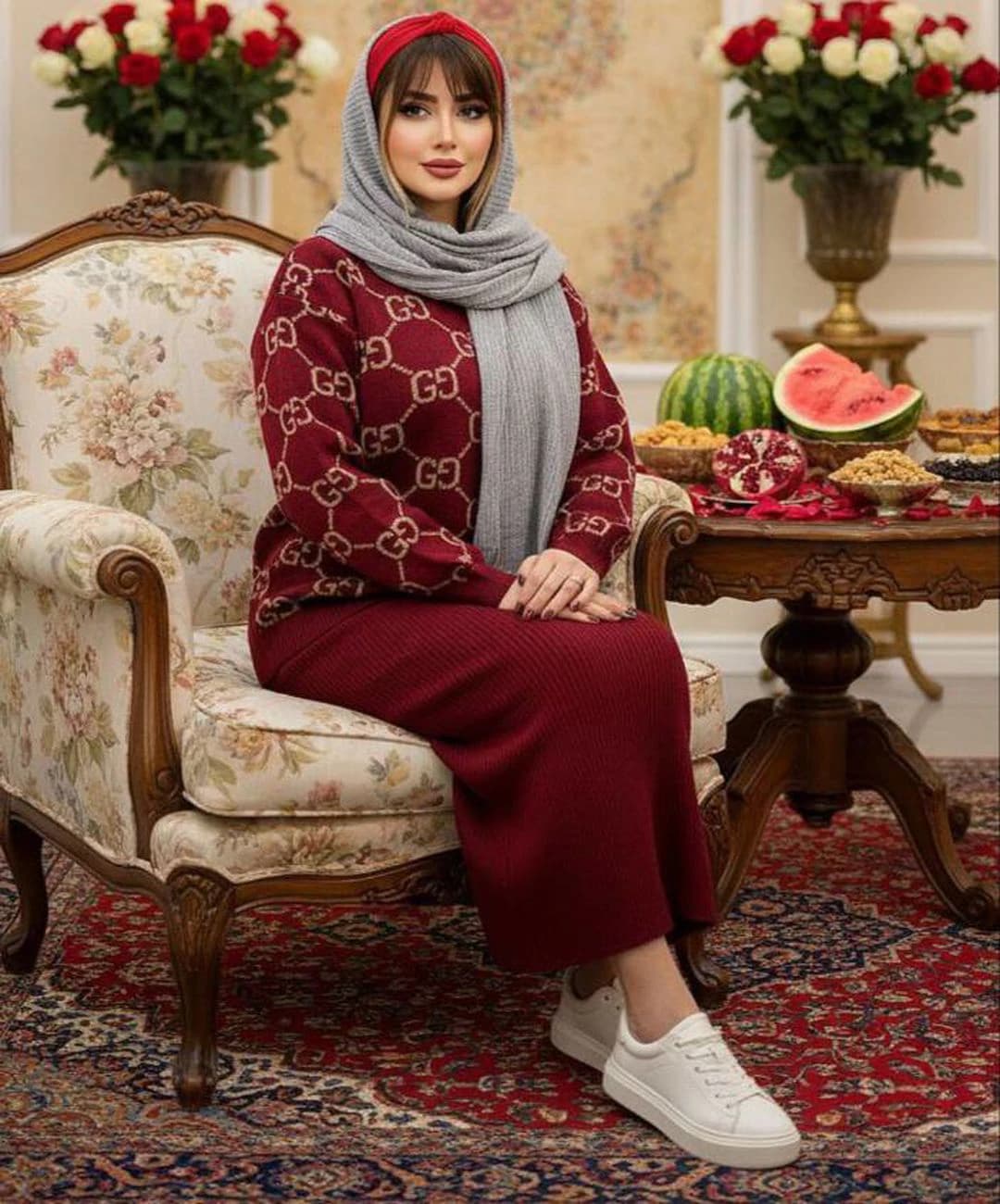 ست سارافون و رویه گوچی بافت مدل طلوع |کد:4025