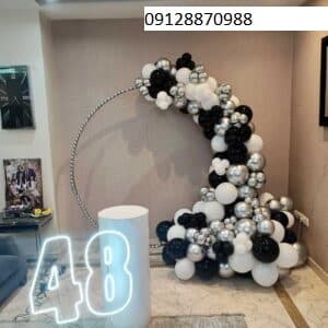 بادکنک آرایی تولد رنگ سفید نقره ای مشکی