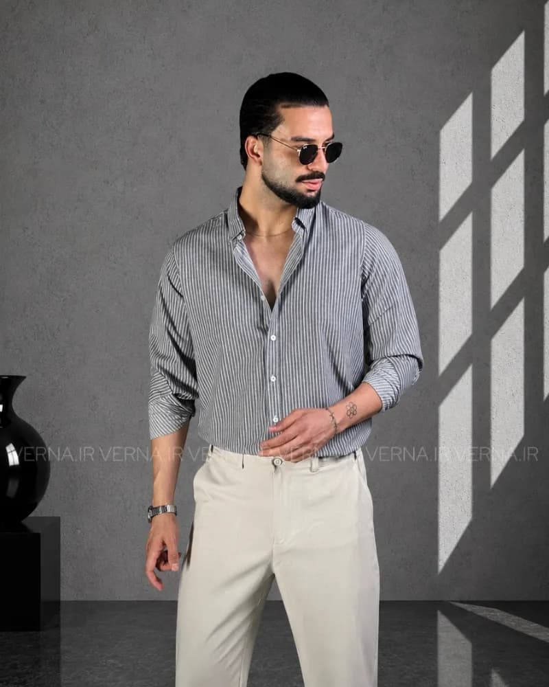 پیراهن مردانه راه راه ریز RR 1311 — تصویر ۷